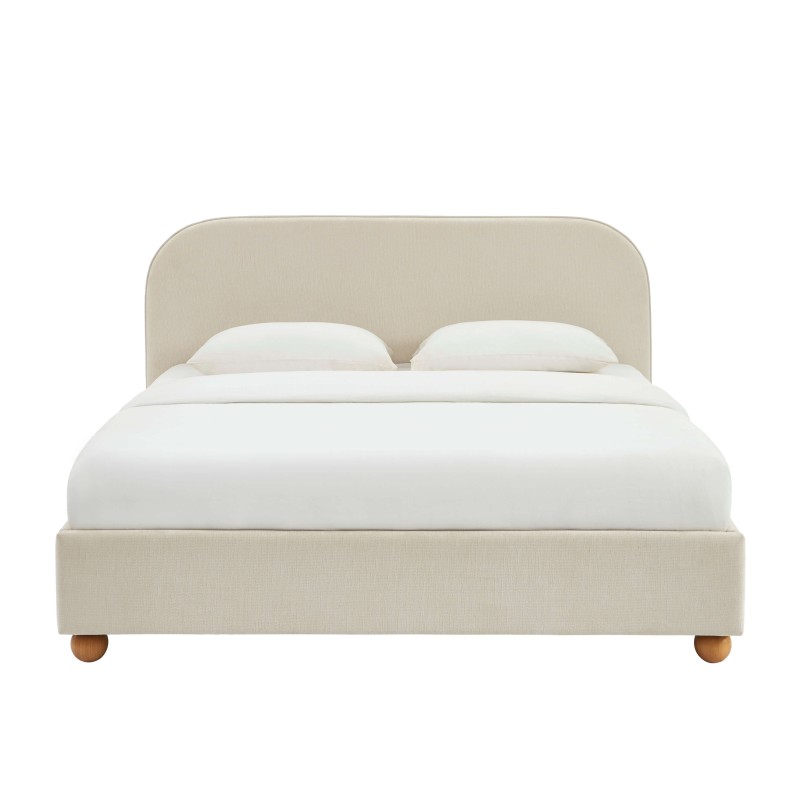 Lit coffre PILKA 180x200 tissu chenille beige sommier inclus Lit coffre PILKA 180x200 tissu chenille beige sommier inclus