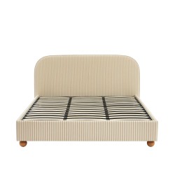Lit coffre PILKA 180x200 tissu rayé beige et écru sommier inclus