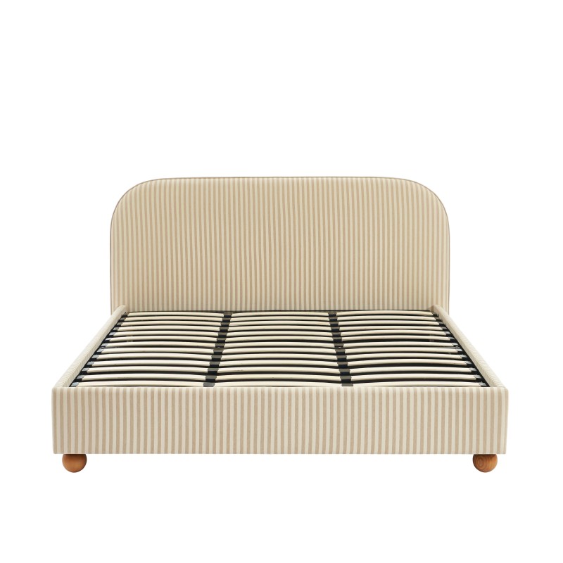 Lit coffre PILKA 180x200 tissu rayé beige et écru sommier inclus Lit coffre PILKA 180x200 tissu rayé beige et écru sommier inclus