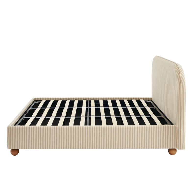 Lit coffre PILKA 180x200 tissu rayé beige et écru sommier inclus Lit coffre PILKA 180x200 tissu rayé beige et écru sommier inclus