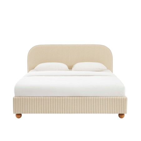 Lit coffre PILKA 180x200 tissu rayé beige et écru sommier inclus