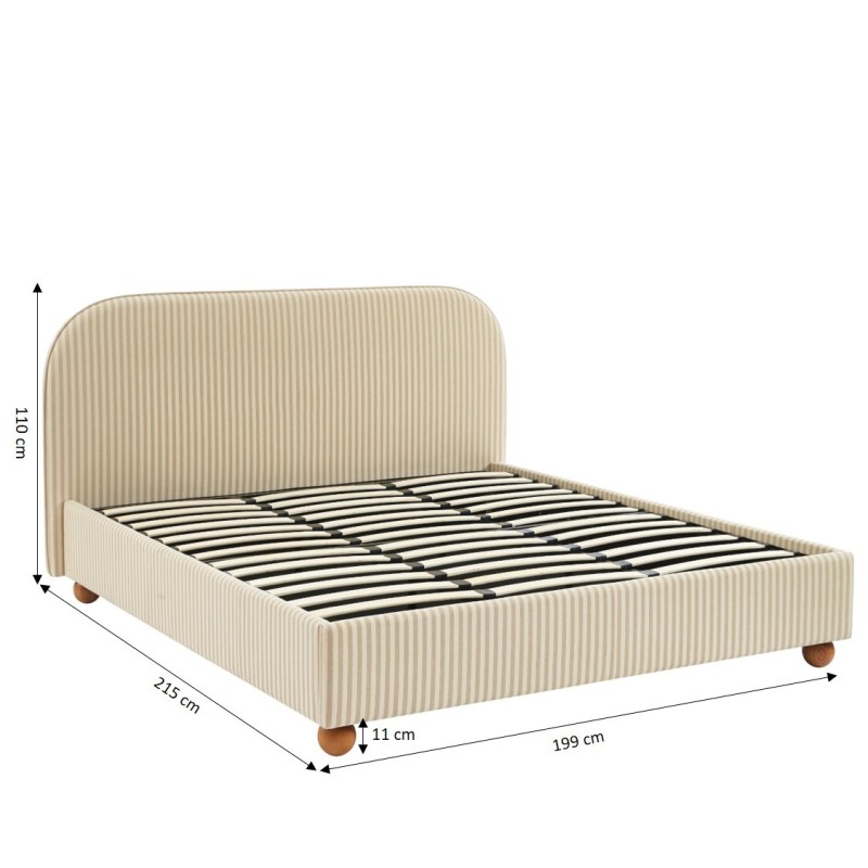 Lit coffre PILKA 180x200 tissu rayé beige et écru sommier inclus Lit coffre PILKA 180x200 tissu rayé beige et écru sommier inclus
