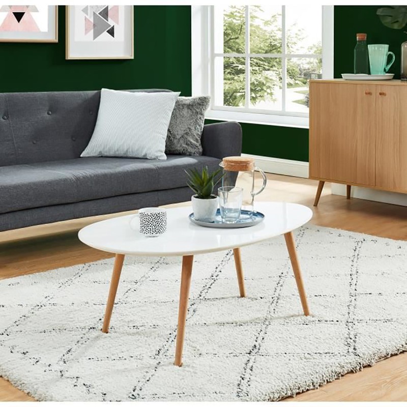 Table basse STONE laqué blanc mat 98cm