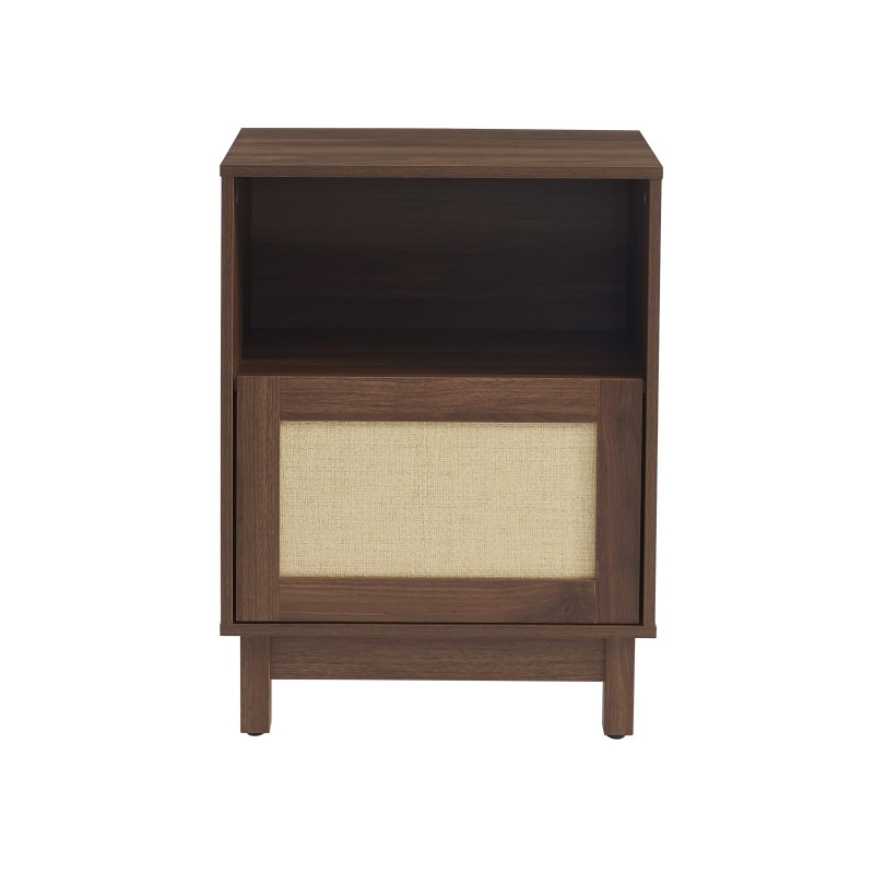 Comodino HARIA effetto noce e rattan
