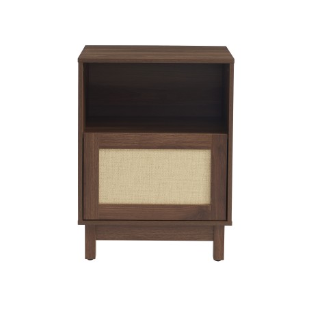 Comodino HARIA effetto noce e rattan