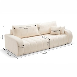 Gerades Sofa mit Schlaffunktion BELEM, 3-Sitzer, Bouclé-Stoff, ecru