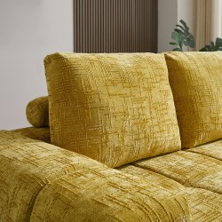 Canapé d'angle droit AUREA compressé tissu jaune moutarde 4 places