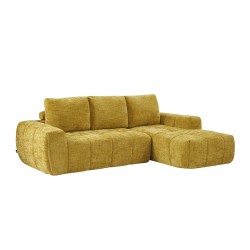Canapé d'angle droit AUREA compressé tissu jaune moutarde 4 places