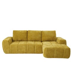 Canapé d'angle droit AUREA compressé tissu jaune moutarde 4 places