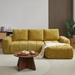 Canapé d'angle droit AUREA compressé tissu jaune moutarde 4 places