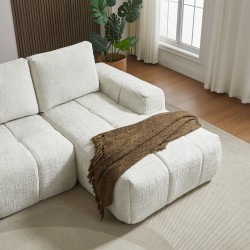 Canapé d'angle droit AUREA compressé tissu beige 4 places