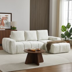 Canapé d'angle droit AUREA compressé tissu beige 4 places