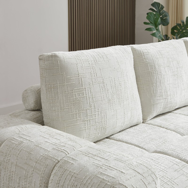 Canapé d'angle droit AUREA compressé tissu beige 4 places