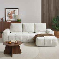 Canapé d'angle droit AUREA compressé tissu beige 4 places