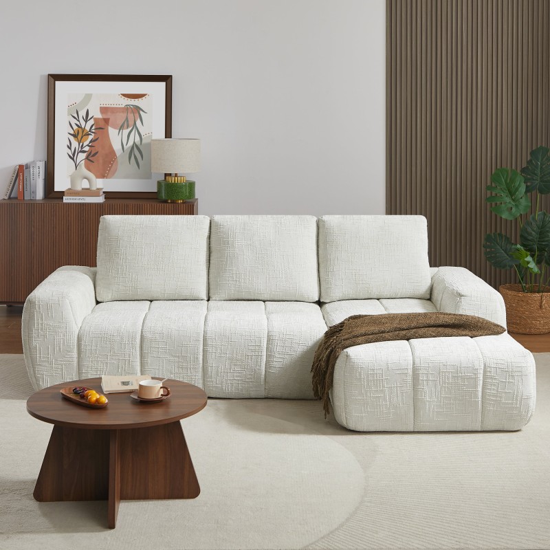 Canapé d'angle droit AUREA compressé tissu beige 4 places