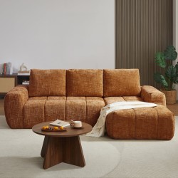 Canapé d'angle droit AUREA compressé tissu terracotta 4 places