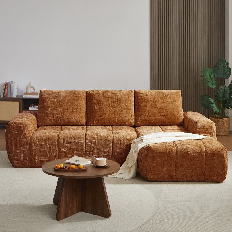 Canapé d'angle droit AUREA compressé tissu terracotta 4 places