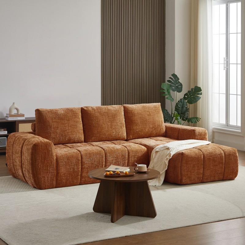 Canapé d'angle droit AUREA compressé tissu terracotta 4 places