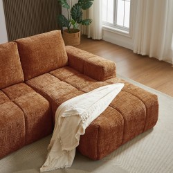 Canapé d'angle droit AUREA compressé tissu terracotta 4 places