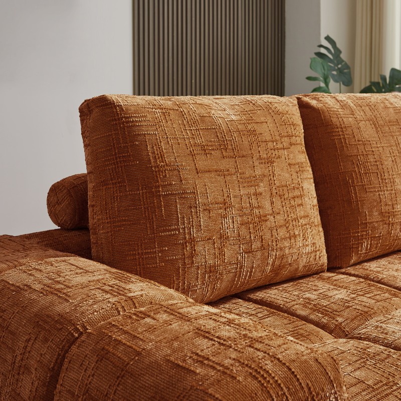 Canapé d'angle droit AUREA compressé tissu terracotta 4 places