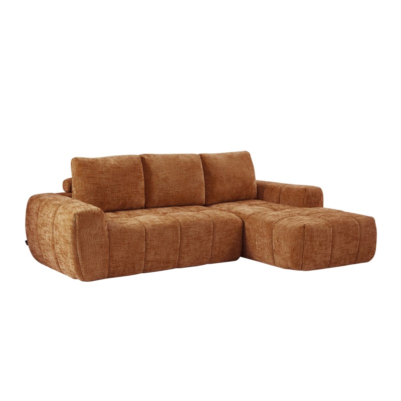 Canapé d'angle droit AUREA compressé tissu terracotta 4 places