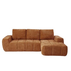 Canapé d'angle droit AUREA compressé tissu terracotta 4 places