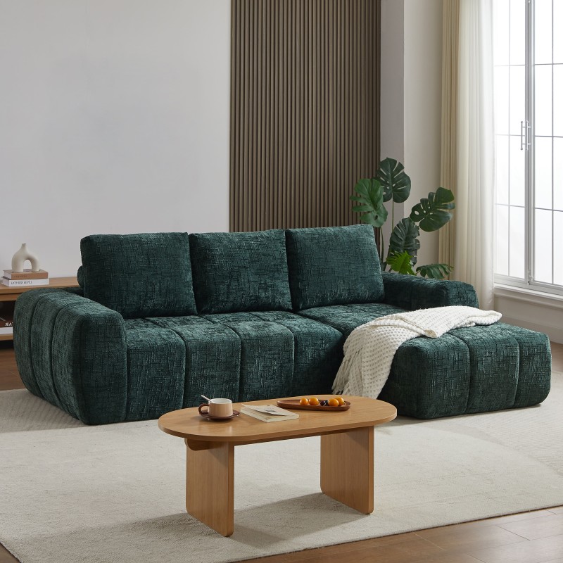 Canapé d'angle droit AUREA compressé tissu vert 4 places