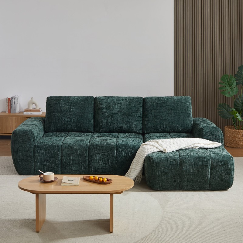 Canapé d'angle droit AUREA compressé tissu vert 4 places