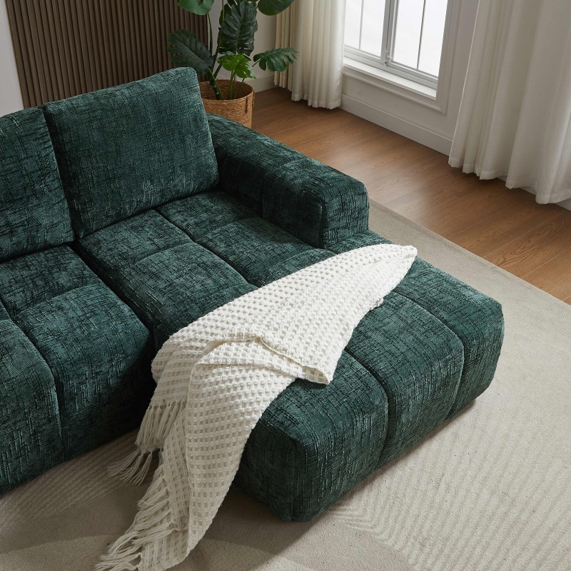 Canapé d'angle droit AUREA compressé tissu vert 4 places