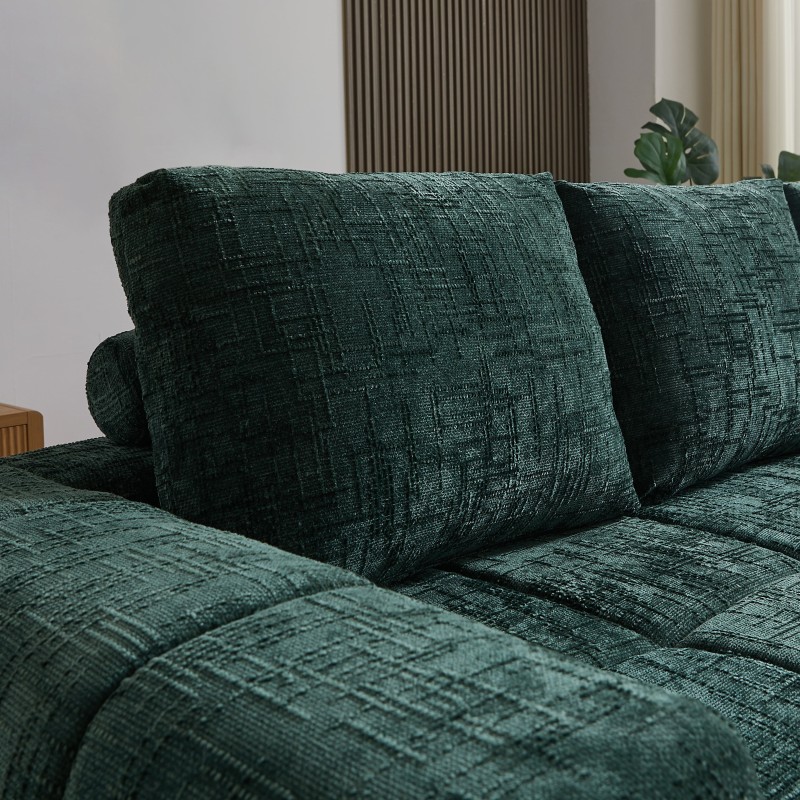 Canapé d'angle droit AUREA compressé tissu vert 4 places