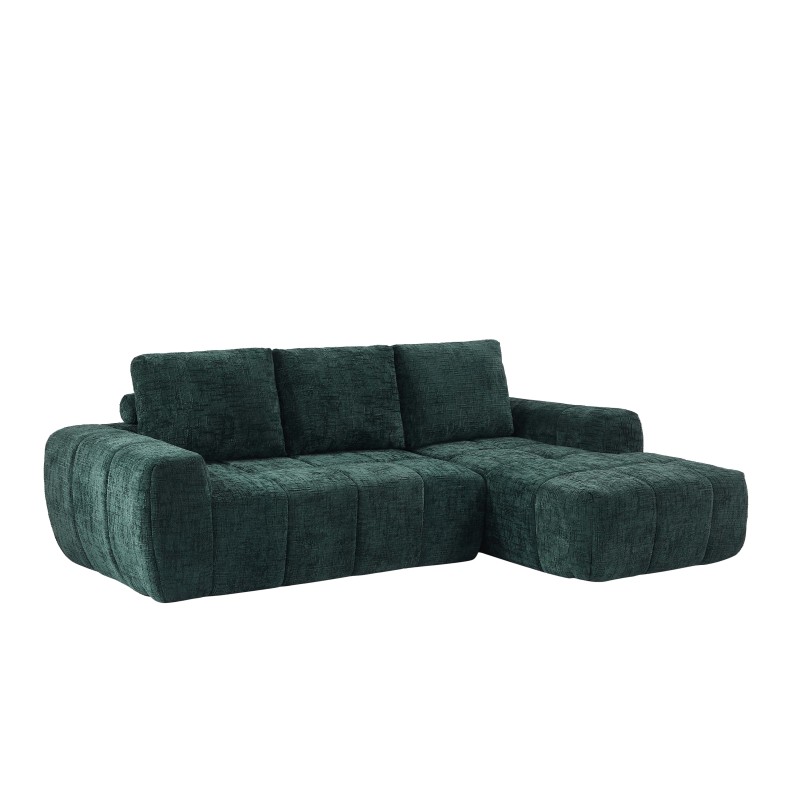 Canapé d'angle droit AUREA compressé tissu vert 4 places