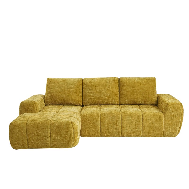 Canapé d'angle gauche AUREA compressé tissu jaune moutarde 4 places