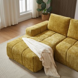 Canapé d'angle gauche AUREA compressé tissu jaune moutarde 4 places