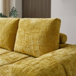 Canapé d'angle gauche AUREA compressé tissu jaune moutarde 4 places
