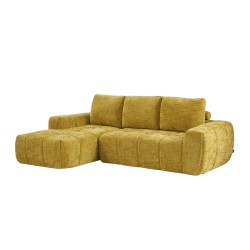 Canapé d'angle gauche AUREA compressé tissu jaune moutarde 4 places
