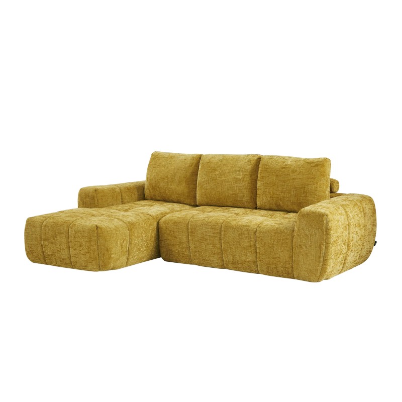 Canapé d'angle gauche AUREA compressé tissu jaune moutarde 4 places