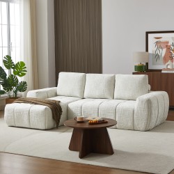 Canapé d'angle gauche AUREA compressé tissu beige 4 places