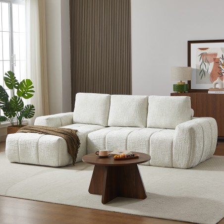 Canapé d'angle gauche AUREA compressé tissu beige 4 places