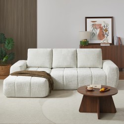 Canapé d'angle gauche AUREA compressé tissu beige 4 places