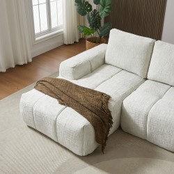 Canapé d'angle gauche AUREA compressé tissu beige 4 places