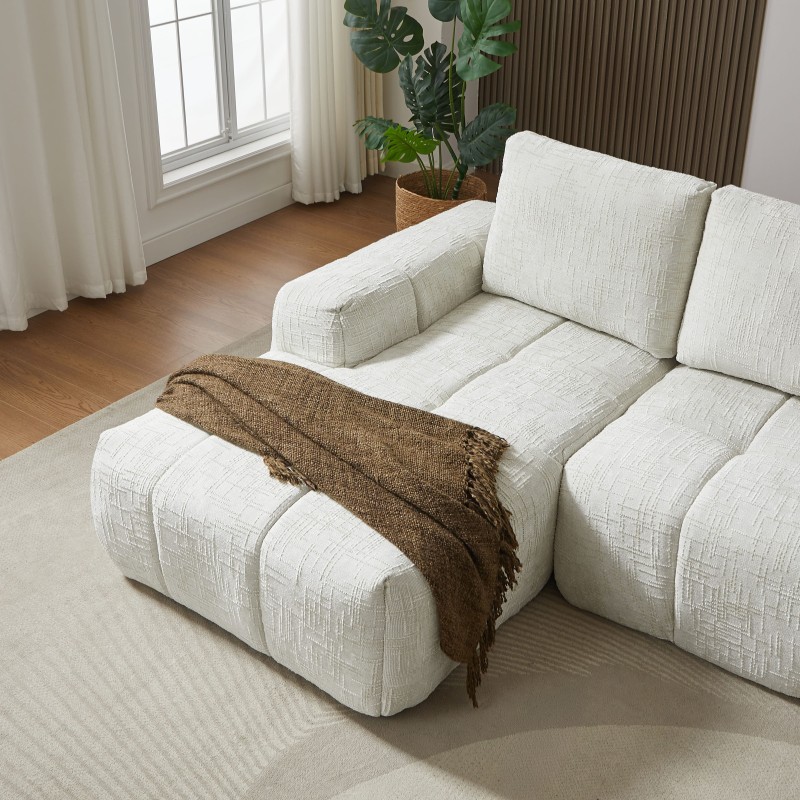 Canapé d'angle gauche AUREA compressé tissu beige 4 places