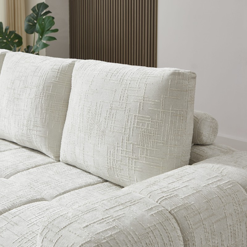 Canapé d'angle gauche AUREA compressé tissu beige 4 places