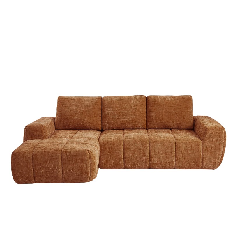 Canapé d'angle gauche AUREA compressé tissu terracotta 4 places