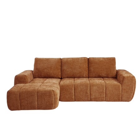 Canapé d'angle gauche AUREA compressé tissu terracotta 4 places