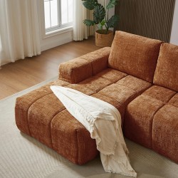 Canapé d'angle gauche AUREA compressé tissu terracotta 4 places