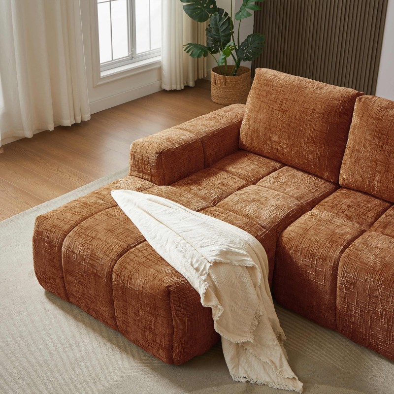 Canapé d'angle gauche AUREA compressé tissu terracotta 4 places