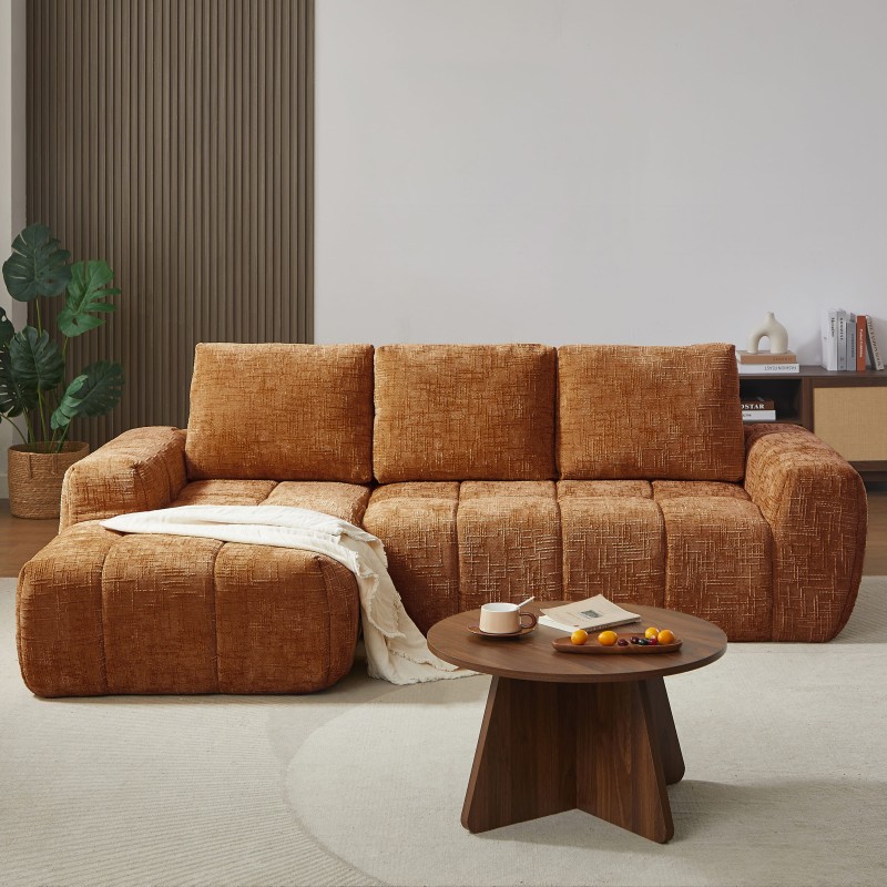 Canapé d'angle gauche AUREA compressé tissu terracotta 4 places