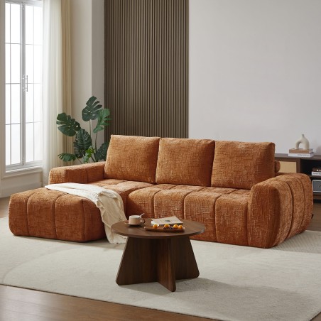 Canapé d'angle gauche AUREA compressé tissu terracotta 4 places