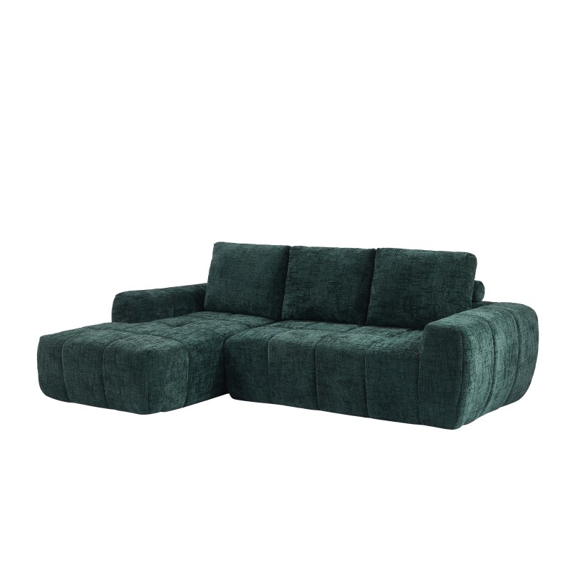 Canapé d'angle gauche AUREA compressé tissu vert 4 places