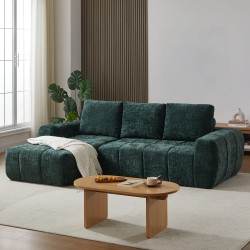 Canapé d'angle gauche AUREA compressé tissu vert 4 places